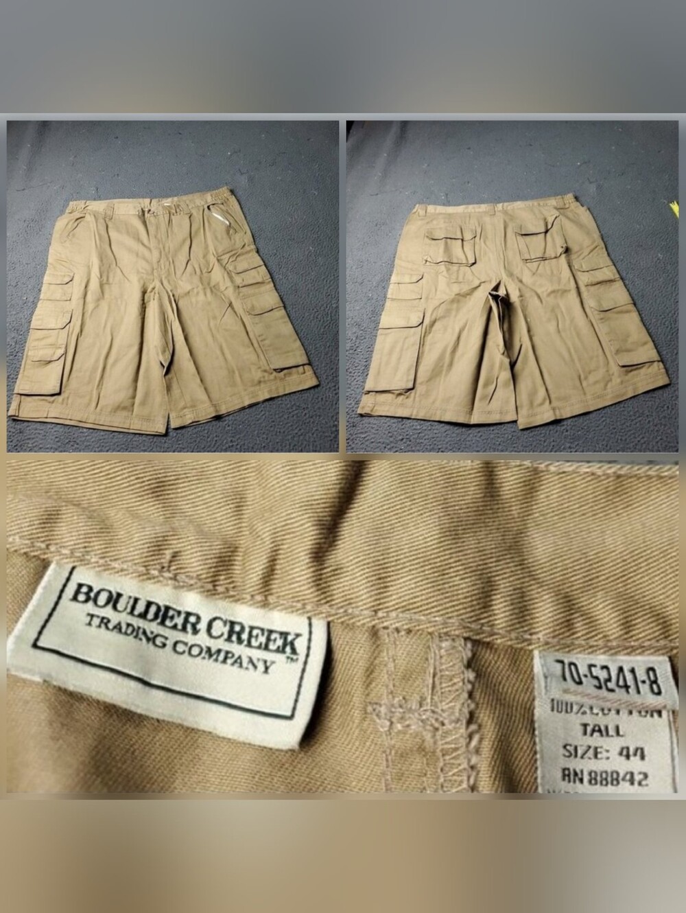 Boulder Creek Cargo Shorts Mens 44 Big Tall Beige Chino Elastic LL Utility y2K